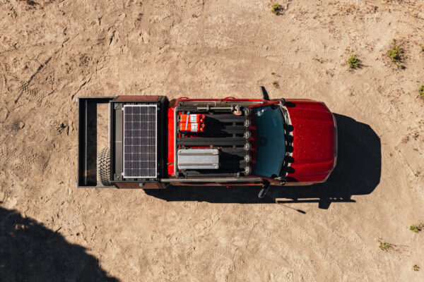 Top view of the solar panels on the 2022 Overland Expo Ultimate Overland Vehicle.