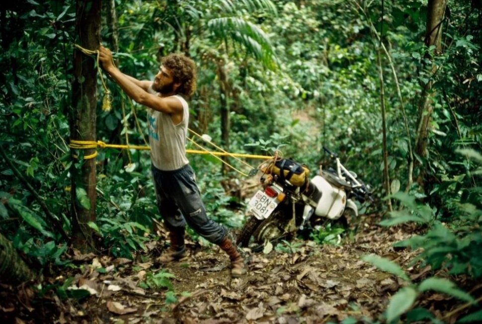 Helge Pederson in the Darien Gap BMW r80 GS