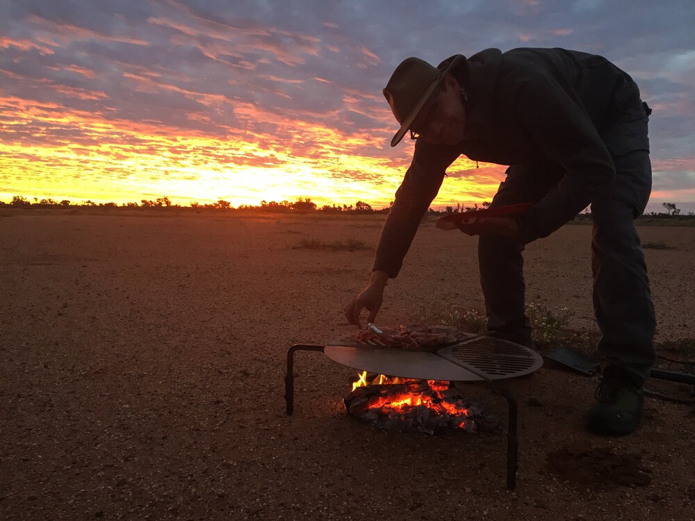  First camp in the Outback, we dig into the Springbok Delights steaks. | Photo: Jonathan and Roseann Hanson 