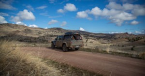 Jeep on the side of dirt road in Ochoco National Forest