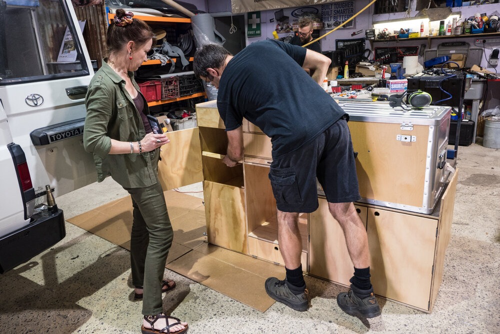  Daniel from the Expedition Centre demonstrating the new cabinetry. | Photo: Jonathan and Roseann Hanson 