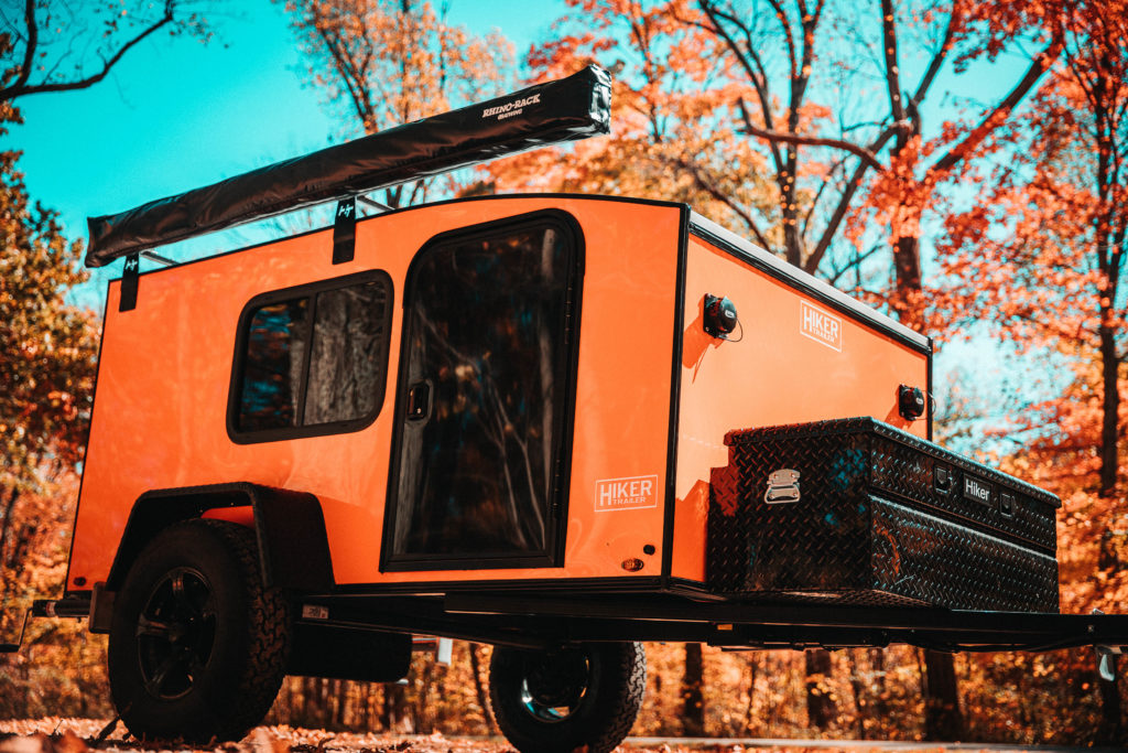 HIker Trailer including tongue mounted toolbox and awning. 