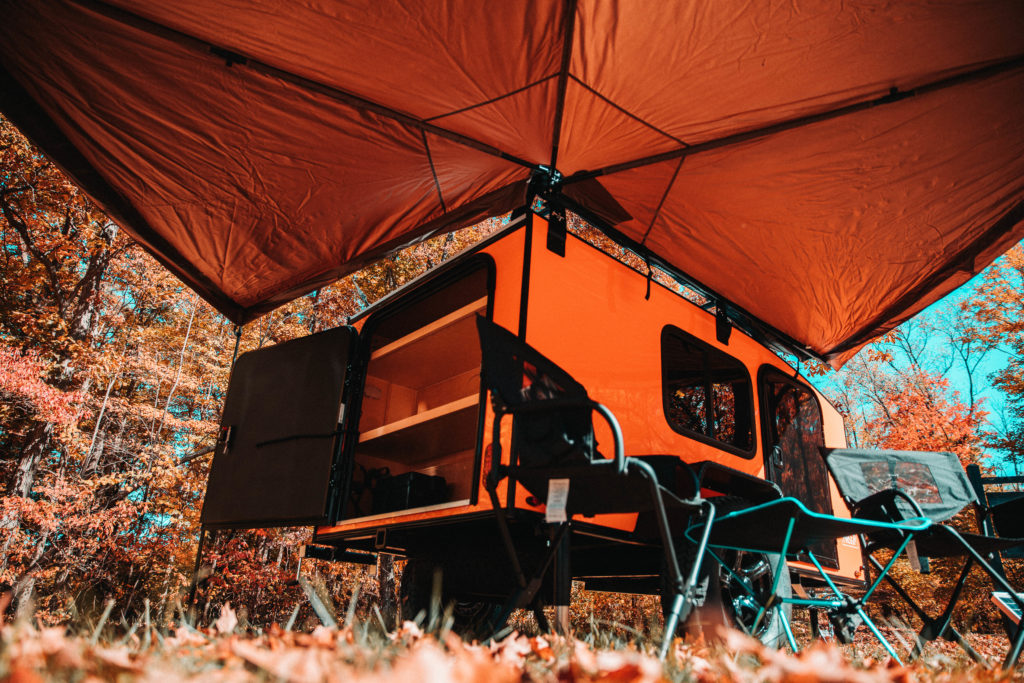 Hiker Trailer with awning deployed.