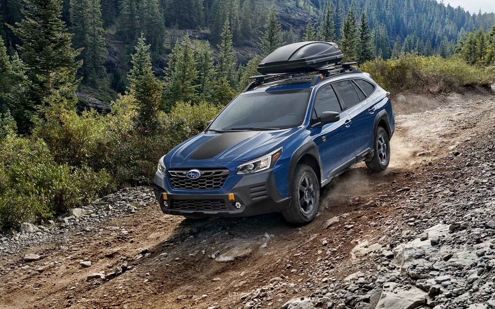 Subaru Outback on a rocky trail