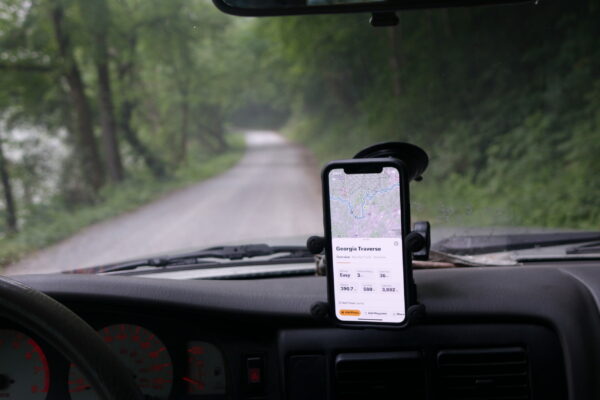 A smartphone displaying the Georgia Traverse on the OnX Offroad App.