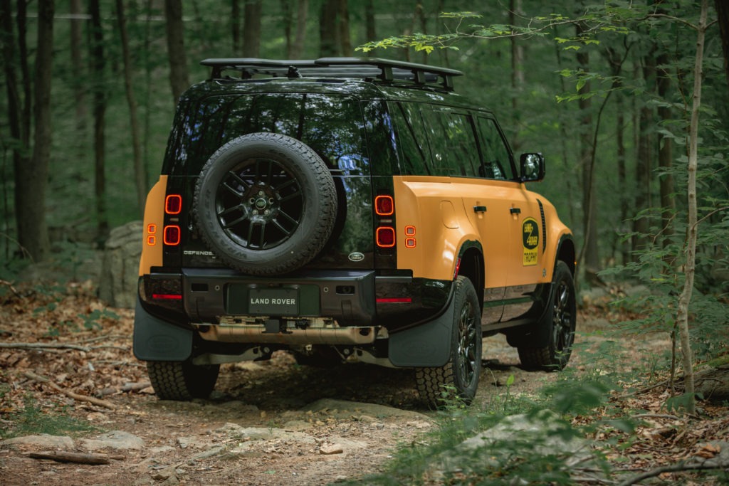 Rear 1/4 view of Land Rover Defender