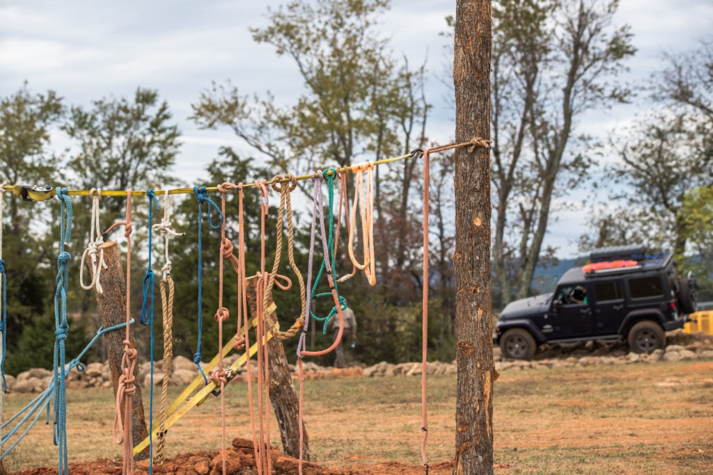 A variety of rope riggings on display at the driving course.