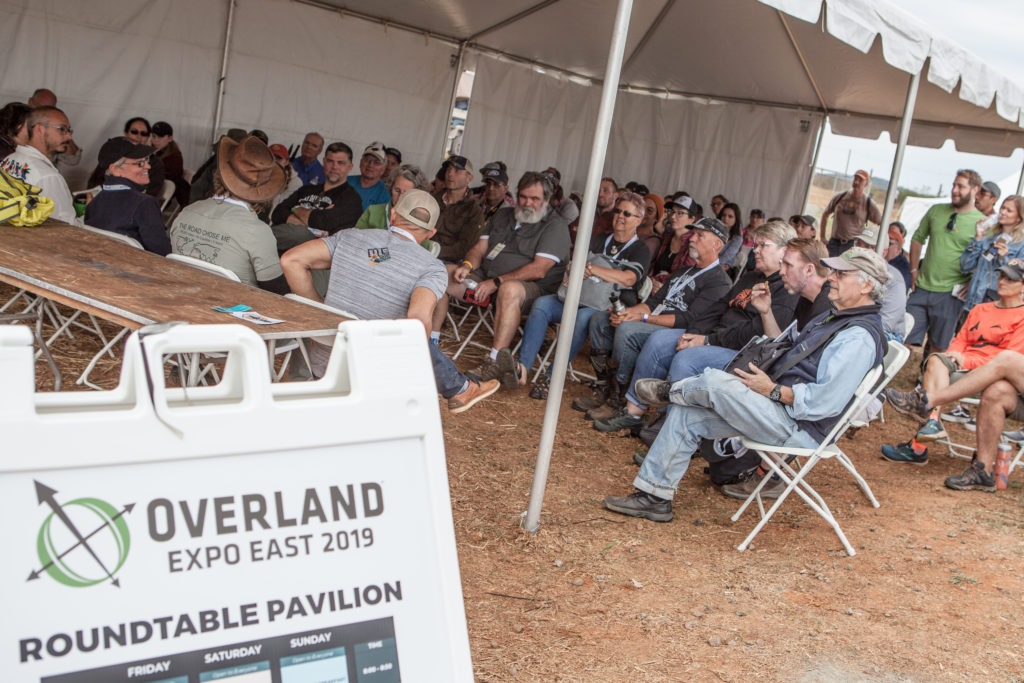 A round table discussion at Overland Expo