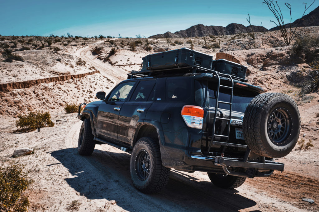 Pelican Cargo Case on a Toyota 4Runner on a desert trail.