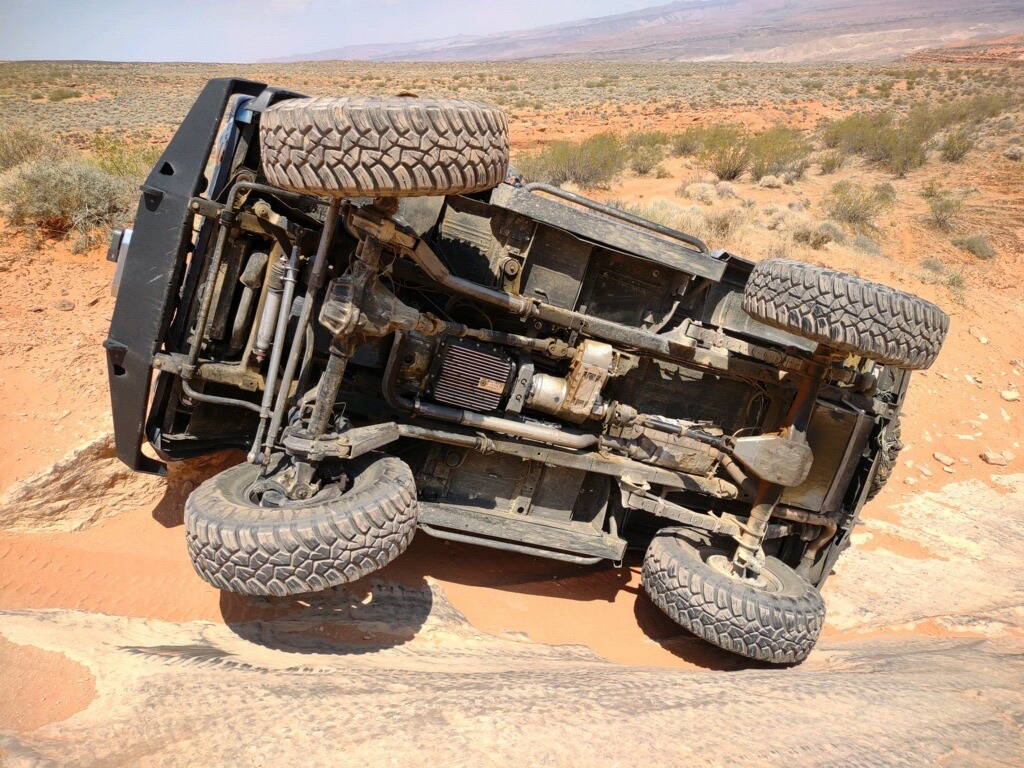 Paul Perry's Bronco after being rolled. 