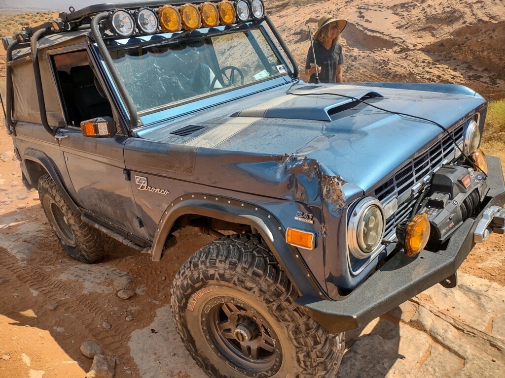 Paul Perry's Bronco after being rolled.