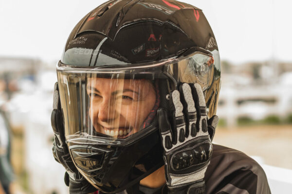 Woman rider is excited to ride motorcycles at Overland Expo