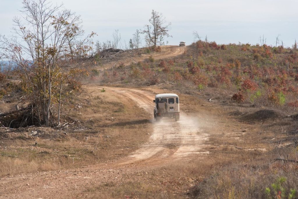 Overlanders traveling Honobia Creek Trail in Oklahoma.