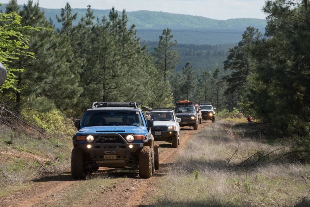 Rigs on the Honobia Creek trail.