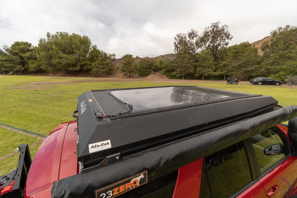 Rooftop tent with solar panel on Toyota 4Runner