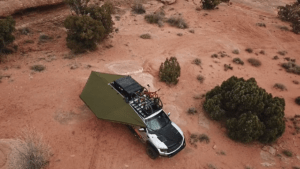 Overhead shot of truck in the Outback with awning open