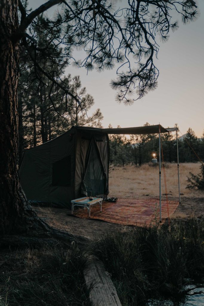 Camp in Central Oregon with Oz Tent at dusk