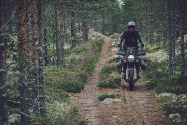 Husqvarna Norden 901 riding in the dirt woods