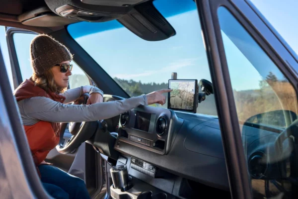 Overland traveler finding a route on a GPS unit