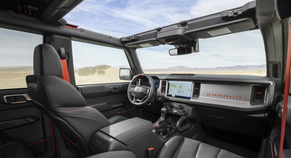 Interior view of the 2022 Ford Bronco Raptor.