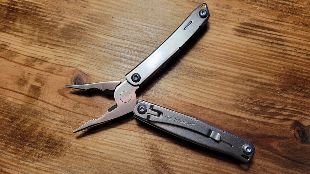 Photo of a Leatherman Sidekick Multitool on a desk.