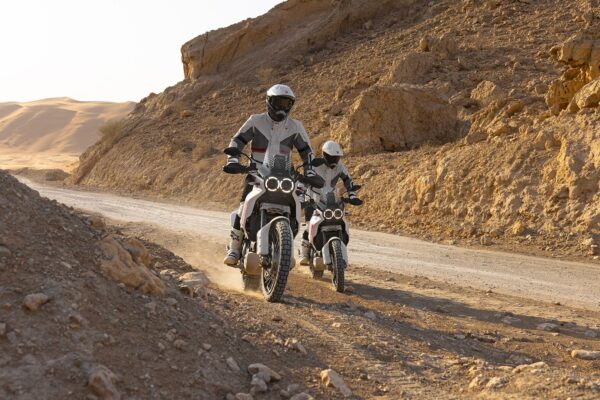Ducati DesertX Adventure Motorcycle riding in the dirt off road