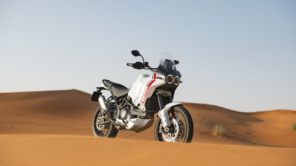 Ducati DesertX Adventure Motorcycle in the sand off road