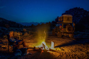 The Adventure Portal crew around a campfire.