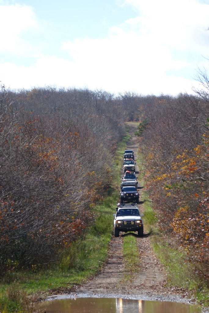 Vehicles on the Fenwick Mines Road.