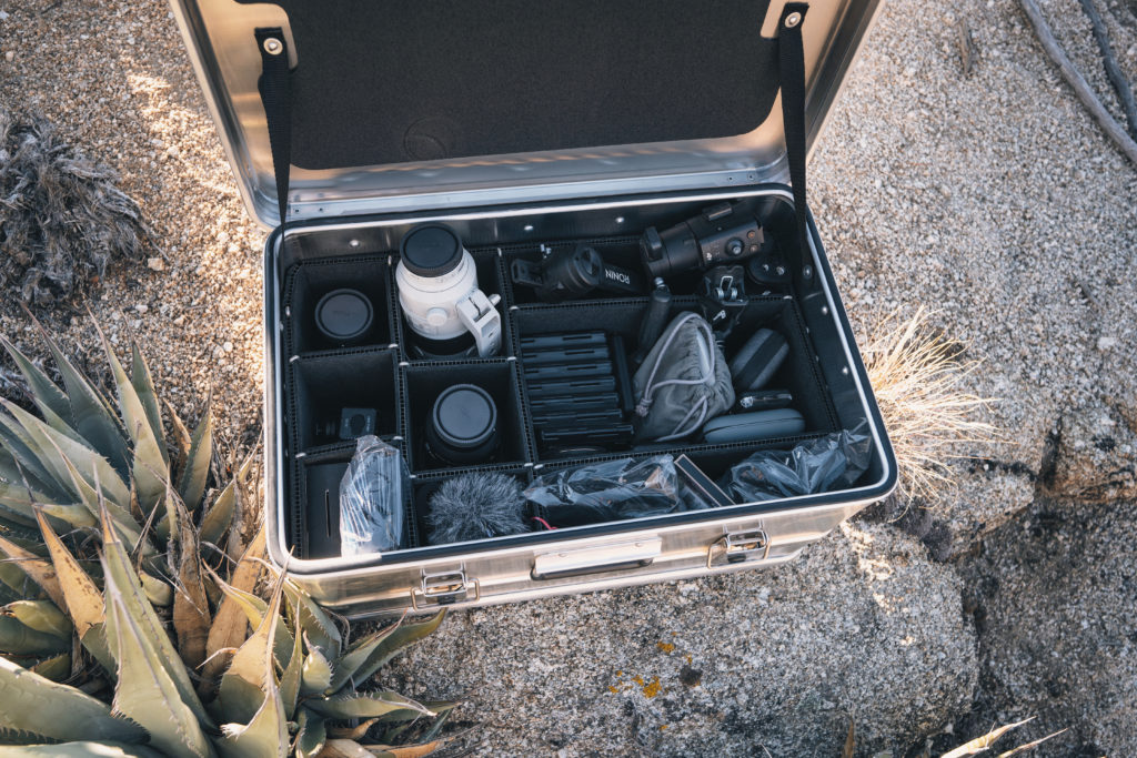 Valuable camera equipment secured in an AluBox Storage Case