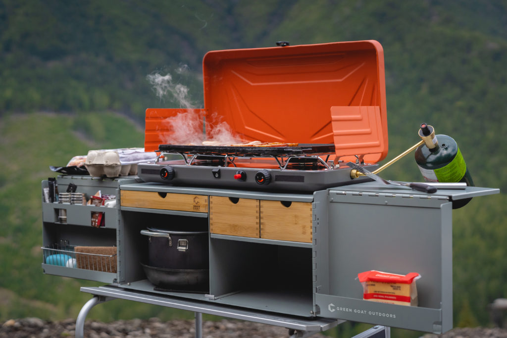 Green Goat Outdoors Camp Kitchen set up in the backcountry