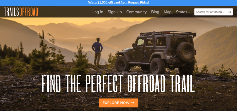 Website screenshot of Trails Offroad