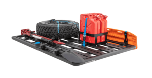 Rhino-Rack Pioneer Platform Roof Rack with optional mounting accessories for offroad gear.