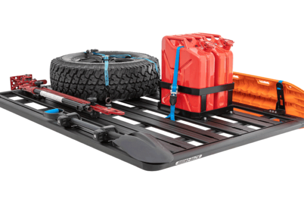Rhino-Rack Pioneer Platform Roof Rack with optional mounting accessories for offroad gear.