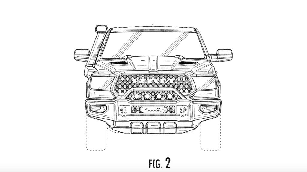 Snorkel and winch equipped patent drawings of Ram 1500.