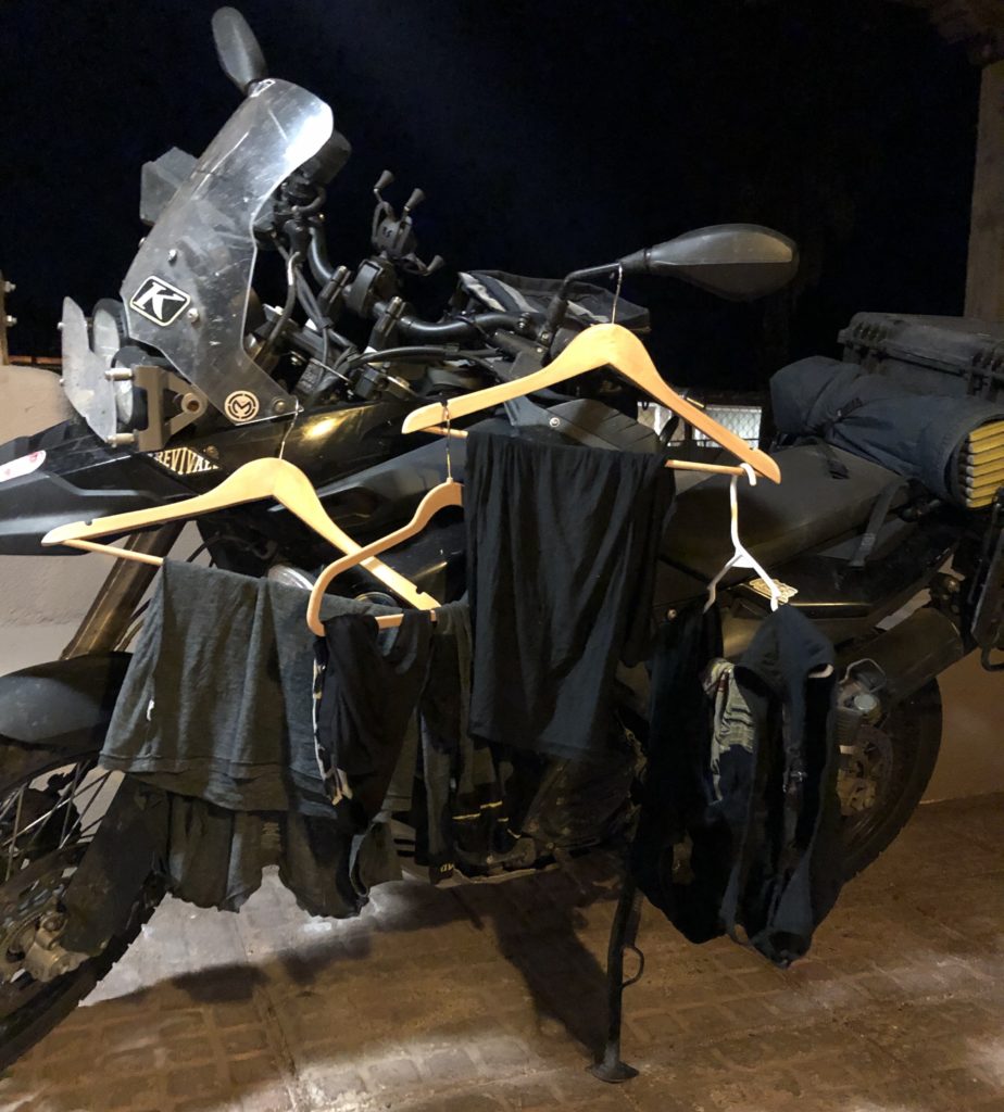 Drying clothes on a motorcycle