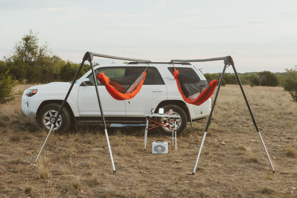 Multiple Kammok Outpost Hammock Stands on a single vehicle