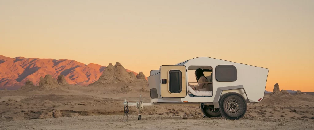 The Polydrops P19 [Shorty] set up as a shelter in the desert