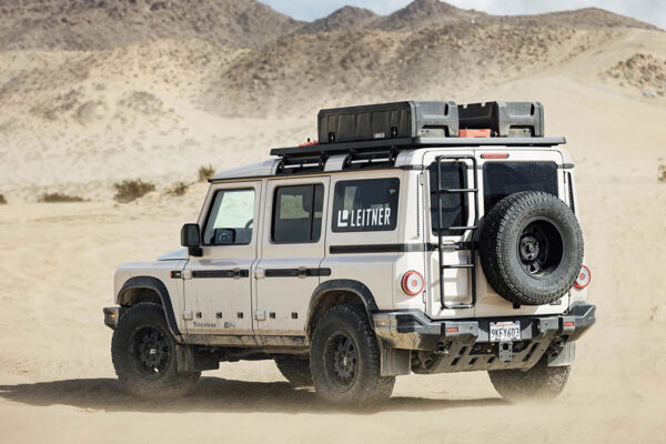 Leitner Designs, INEOS Grenadier, overlanding rigs, roof racks, gear racks, RTT, rooftop tent, crossbars, MOLLE, camping equipment, Defender, land rover, aux lighting, Baja Designs,