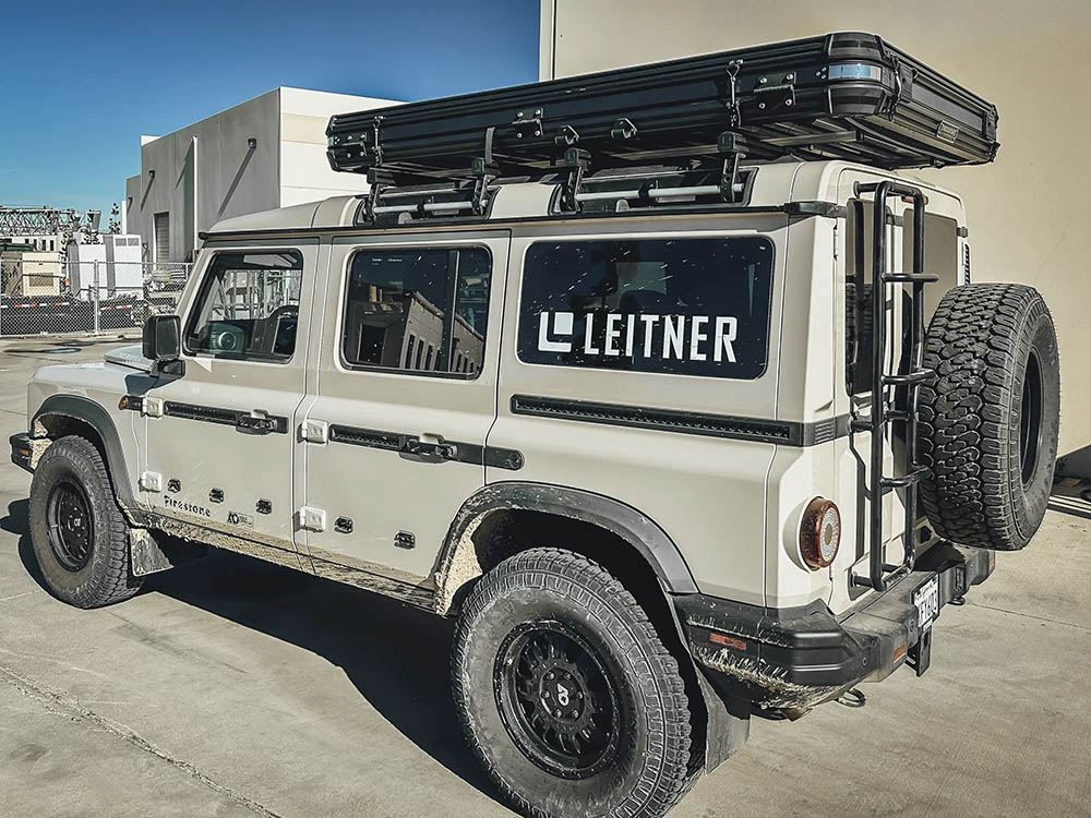 Leitner Designs, INEOS Grenadier, overlanding rigs, roof racks, gear racks, RTT, rooftop tent, crossbars, MOLLE, camping equipment, Defender, land rover, aux lighting, Baja Designs,