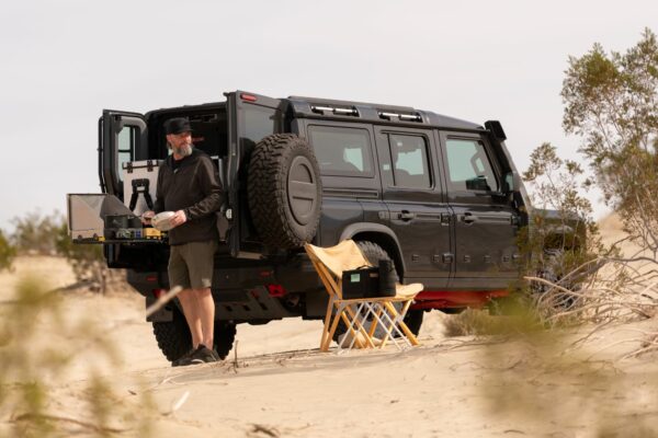 INEOS Grenadier outfitted with Goose Gear drawers, seat delete, and slide.