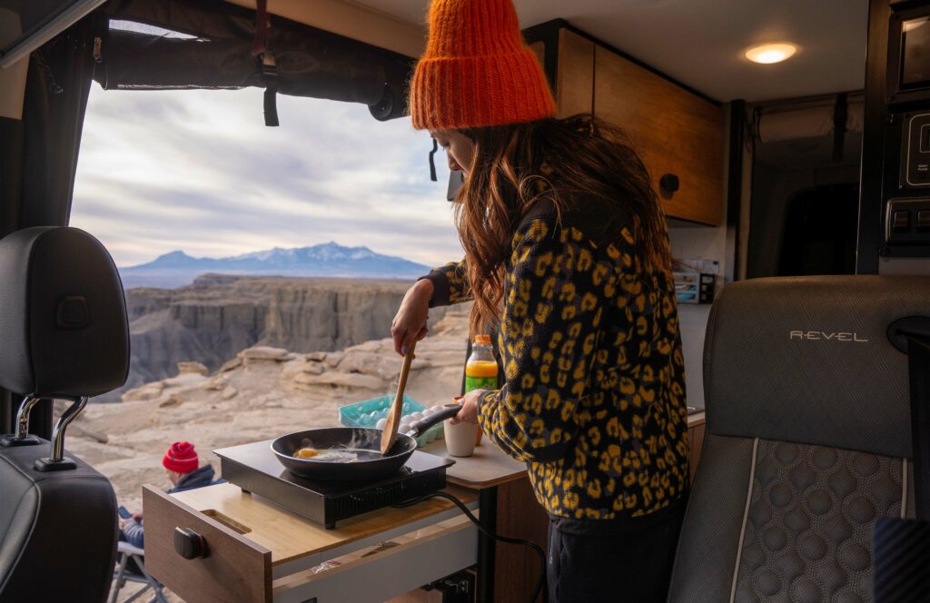 Winnebago Camper van kitchen interior.