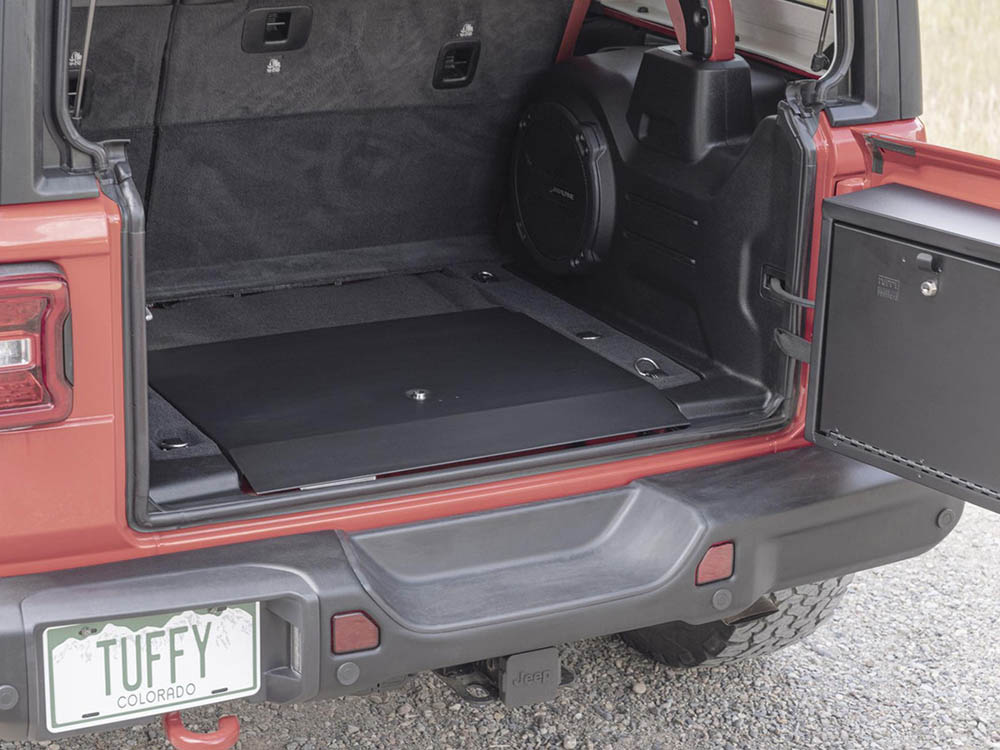 Tuffy Security Products, weapons storage, gear storage, lockable storage, 2024 Jeep Wrangler, Wrangler,