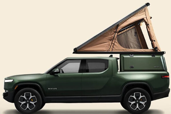 Super Pacific, Rivian, rooftop tent, camper shell, overlanding, electric overlanding, electric pickup trucks,