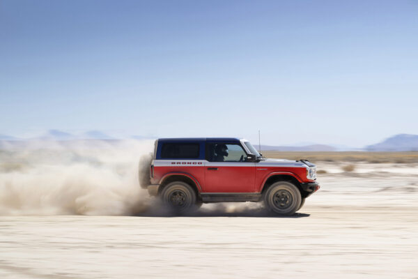 2025 Bronco Stroppe Special Edition preproduction model shown. Available January 2025. Actual production vehicle may vary. Professional driver. Do not attempt unless you have special off-road driving training and are driving on a closed course. Always consult the owner's manual before off-road driving, know you terrain and trail difficulty, and use appropriate safety gear. Ford is committed to the preservation of the environment and treading lightly.