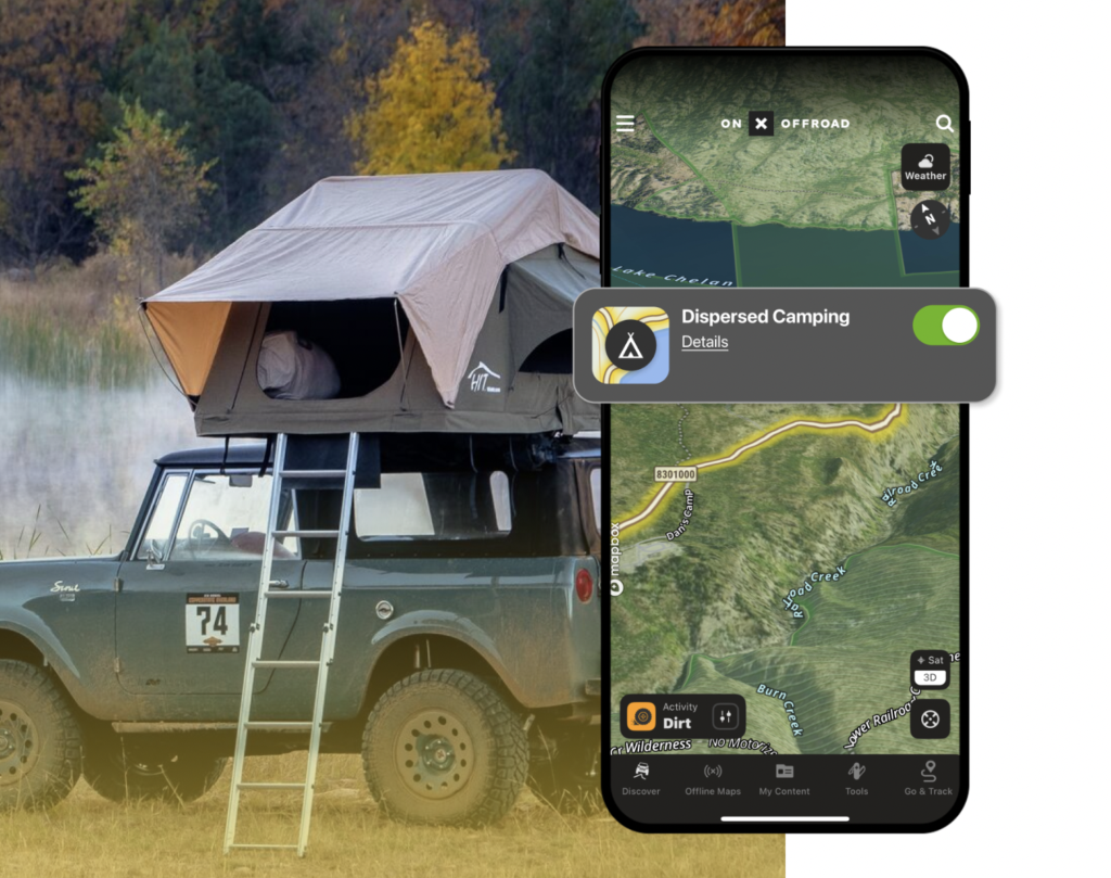 new onX Offroad dispersed camping layer helps overlanders find uncontested places to hang their hats and pitch their tents.